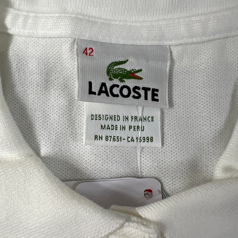 Lacoste Polo Shirt Women L/10 White Pique Stretch Short Sleeve Button Up VTG NWT - Picture 5 of 11